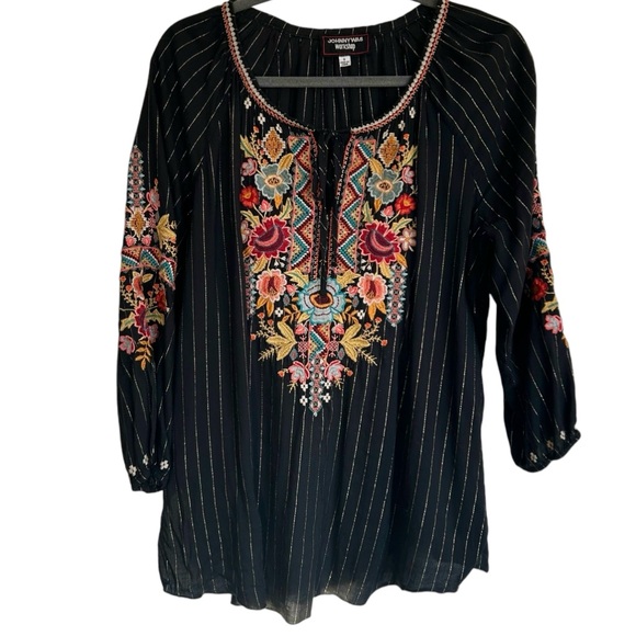 Johnny Was Embroidered Black Blouse. Roomy Sz S - Picture 8 of 10